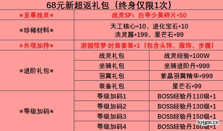 幻世九歌68元新超返礼包
